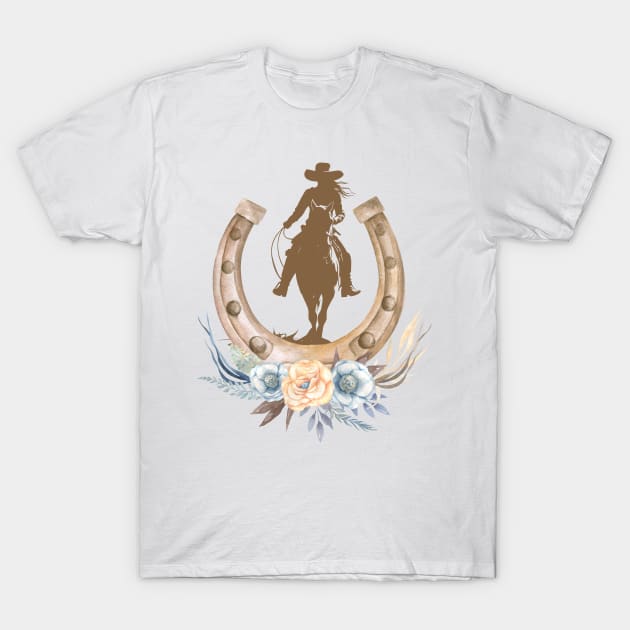 Western Country Equestrian Horseback Riding Cowgirl T-Shirt by Tina